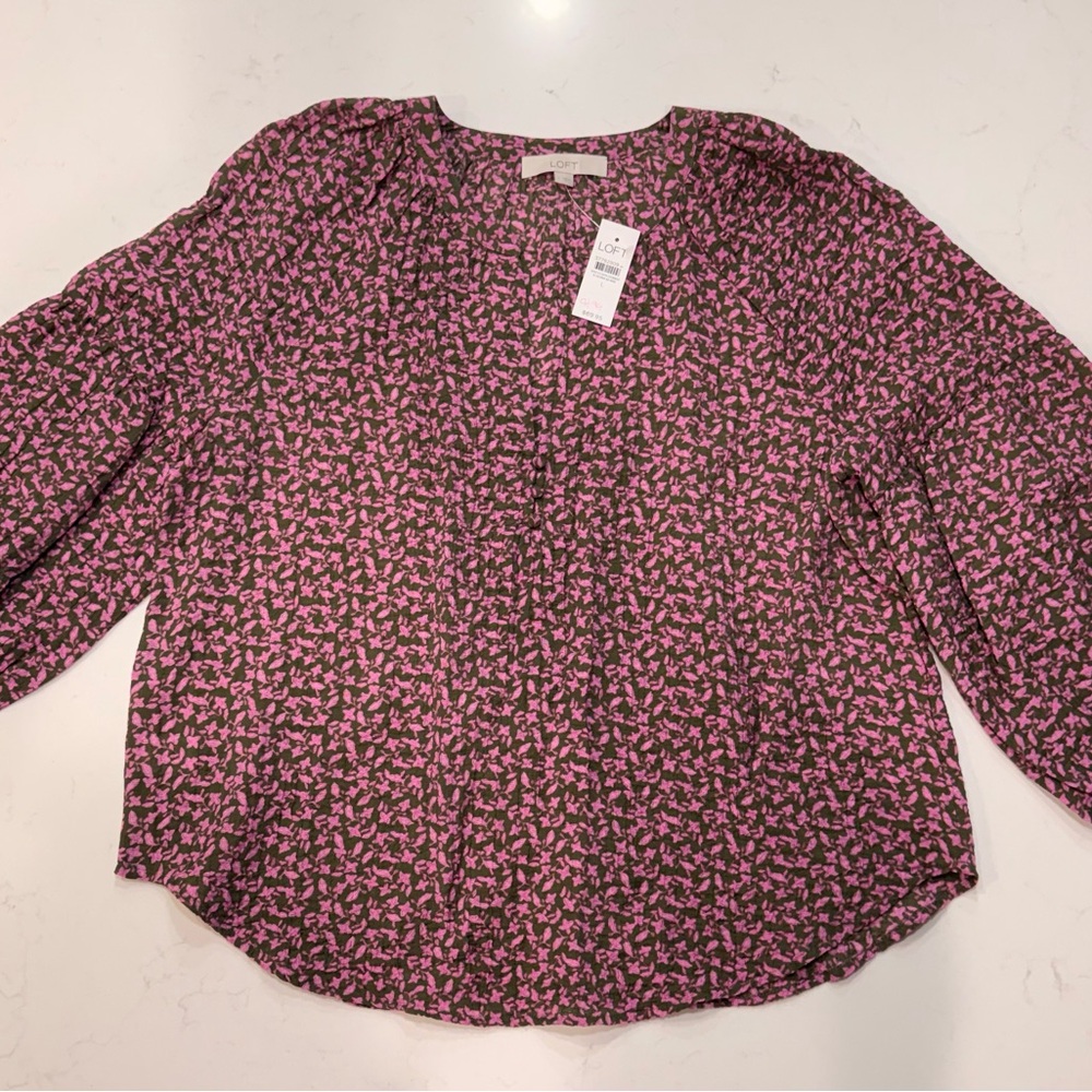 NWT Loft Floral Billow Sleeve Blouse - Large - Picture 4 of 10